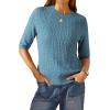 imageArachampCloz Womens Wool Blend Old Money Cable Knit Elbow Sleeve Sweaters 2025Cerulean Bluecable