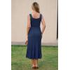 imageArachampCloz Womens Wool Blend Square Neck Tie Waist Pleated Summer Sweater Dress 2026Navy