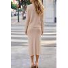 imageArachampCloz Womens Wool Blend Sweater 2 Piece Sets Business Lounge Long Sleeve Top Midi Dress OutfitsApricot
