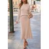 imageArachampCloz Womens Wool Blend Sweater 2 Piece Sets Business Lounge Long Sleeve Top Midi Dress OutfitsApricot