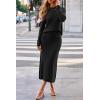 imageArachampCloz Womens Wool Blend Sweater 2 Piece Sets Business Lounge Long Sleeve Top Midi Dress OutfitsBlack