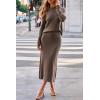 imageArachampCloz Womens Wool Blend Sweater 2 Piece Sets Business Lounge Long Sleeve Top Midi Dress OutfitsCoffee