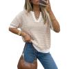 imageArachampCloz Womens 100 Cotton Polo V Neck Striped Short Sleeve Spring Casual Pullover Sweaters 2026Khaki