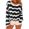 imageArachampCloz Womens Linen Blend Crochet Bell Sleeve Beach Vacation Striped Tops 2026Black Stripe