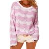 imageArachampCloz Womens Linen Blend Crochet Bell Sleeve Beach Vacation Striped Tops 2026Pink Stripe