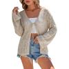 imageArachampCloz Womens Linen Blend Summer Crochet Cardigans Lightweight Lacey Kint Hollow Out Beach Vacation Outfits Trendy 2026Khaki