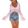 imageArachampCloz Womens Linen Blend Tie Front Crochet Bolero Shrug Beach Cropped Lightweight Cardigan 2026Pink