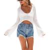 imageArachampCloz Womens Linen Blend Tie Front Crochet Bolero Shrug Beach Cropped Lightweight Cardigan 2026White