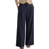 imageArachampCloz Womens Linen Blend Wide Leg Palazzo Pants AllSeason Business Casual Outfits Dress TrousersNavy