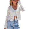 imageArachampCloz Womens Linen Tie Front Crochet Spring Shrug Beach Vacation Cropped CardiganWhite