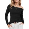 imageArachampCloz Womens Wool Blend Off The Shoulder Sweaters Ruched Slim Fit Date Top 2026Black