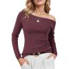 imageArachampCloz Womens Wool Blend Off The Shoulder Sweaters Ruched Slim Fit Date Top 2026Dark Red