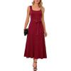 imageArachampCloz Womens Wool Blend Square Neck Tie Waist Pleated Summer Sweater Dress 2026Burgundy