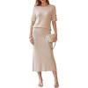 imageArachampCloz Womens Wool Blend Sweater 2 Piece Sets Business Casual Short Sleeve Top Midi Dress OutfitsApricot