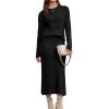imageArachampCloz Womens Wool Blend Sweater 2 Piece Sets Business Lounge Long Sleeve Top Midi Dress OutfitsBlack