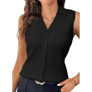 imageArachampCloz Womens 100 Cotton Button Down Summer Business Casual Slim Fitted Tank Tops 2026Black