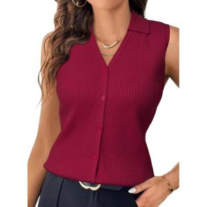 imageArachampCloz Womens 100 Cotton Button Down Summer Business Casual Slim Fitted Tank Tops 2026Burgundy