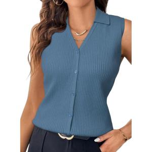 imageArachampCloz Womens 100 Cotton Button Down Summer Business Casual Slim Fitted Tank Tops 2026Denim