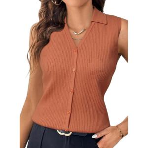 imageArachampCloz Womens 100 Cotton Button Down Summer Business Casual Slim Fitted Tank Tops 2026Orange