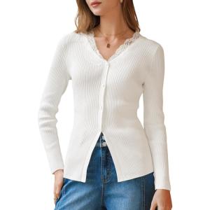 imageArachampCloz Womens 100 Cotton Lace Button Going Out Slim Fitted Cardigan Sweater 2026Beige