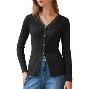 imageArachampCloz Womens 100 Cotton Lace Button Going Out Slim Fitted Cardigan Sweater 2026Black
