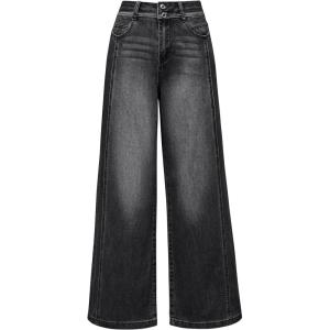 imageArachampCloz Womens Cotton Contrast Waistband Wide Leg Stretchy Denim Jeans 2026Black