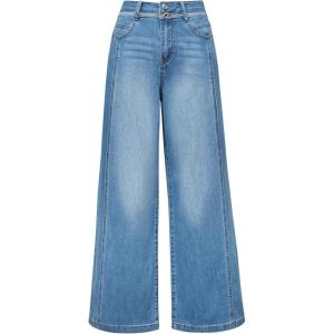 imageArachampCloz Womens Cotton Contrast Waistband Wide Leg Stretchy Denim Jeans 2026Light Blue