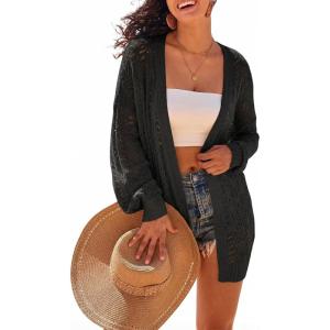imageArachampCloz Womens Crochet Cover Up Linen Blend Open Front Beach Oversized Kimonos 2026Black