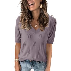 imageArachampCloz Womens Lightweight Fall Sweater Tops Casual Short Sleeve Blouses ShirtsAzgrey Purple