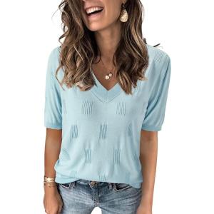 imageArachampCloz Womens Lightweight Fall Sweater Tops Casual Short Sleeve Blouses ShirtsAzlight Blue