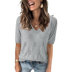imageArachampCloz Womens Lightweight Fall Sweater Tops Casual Short Sleeve Blouses ShirtsAzlight Grey
