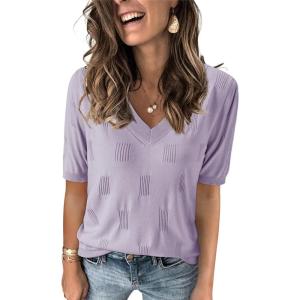 imageArachampCloz Womens Lightweight Fall Sweater Tops Casual Short Sleeve Blouses ShirtsAzlight Purple
