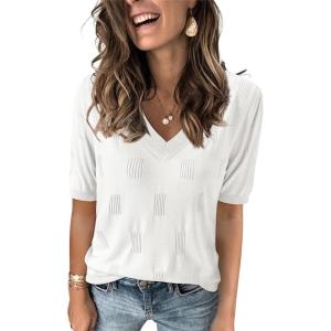 imageArachampCloz Womens Lightweight Fall Sweater Tops Casual Short Sleeve Blouses ShirtsAzoff White