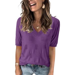 imageArachampCloz Womens Lightweight Fall Sweater Tops Casual Short Sleeve Blouses ShirtsAzpurple