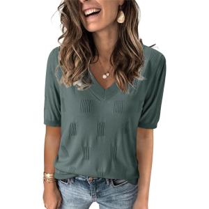 imageArachampCloz Womens Lightweight Fall Sweater Tops Casual Short Sleeve Blouses ShirtsGrey Green