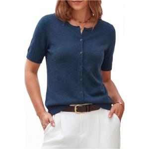 imageArachampCloz Womens Lightweight Short Sleeve Business Casual Cropped Cardigan TopsAdark Blue