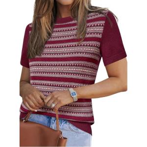 imageArachampCloz Womens Lightweight Wool Blend Short Sleeve Sweater Top Business CasualWine5192