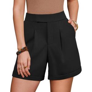 imageArachampCloz Womens Linen Blend High Waist Business Casual Wide Leg Shorts 2026Black