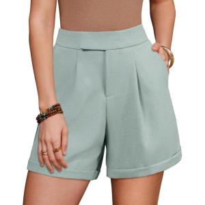 imageArachampCloz Womens Linen Blend High Waist Business Casual Wide Leg Shorts 2026Gray Green