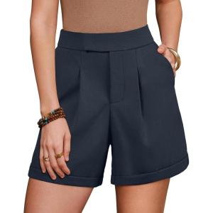 imageArachampCloz Womens Linen Blend High Waist Business Casual Wide Leg Shorts 2026Navy