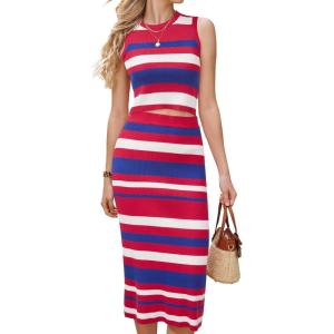 imageArachampCloz Womens Non See Through 2 Piece Sets Tank Top and Midi Skirt Knit OutfitsDark Rednavy