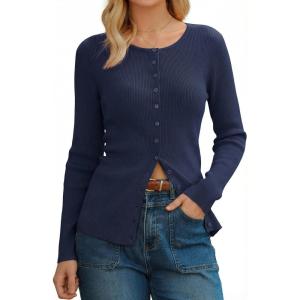 imageArachampCloz Womens Wool Blend Button Up Business Casual Cardigan Tops Outfits 2026Navy