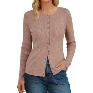 imageArachampCloz Womens Wool Blend Button Up Business Casual Cardigan Tops Outfits 2026Oatmeal Dusty Pink
