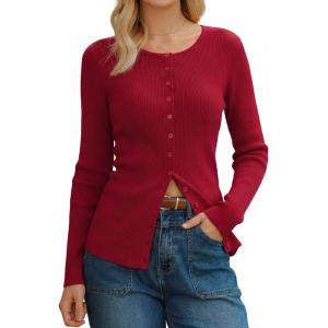 imageArachampCloz Womens Wool Blend Button Up Business Casual Cardigan Tops Outfits 2026Red