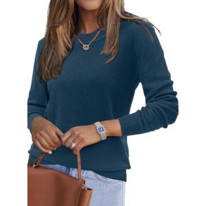 imageArachampCloz Womens Wool Blend Classic Crew Neck Casual Fall SweatersIndigo Blue
