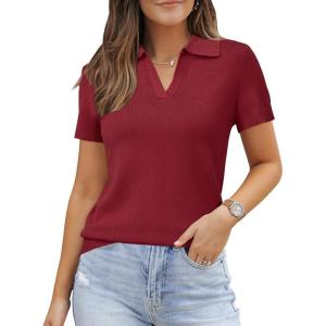 imageArachampCloz Womens Wool Blend Knit Spring Summer Business Casual Lightweight Short Sleeve Sweater Pullover 2026Burgundy Red