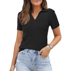 imageArachampCloz Womens Wool Blend Knit Spring Summer Business Casual Lightweight Short Sleeve Sweater Pullover 2026Cable Knitcable Knitblack