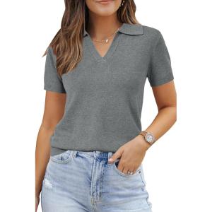 imageArachampCloz Womens Wool Blend Knit Spring Summer Business Casual Lightweight Short Sleeve Sweater Pullover 2026Grey