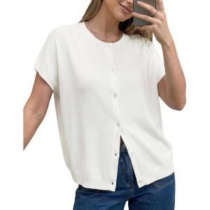 imageArachampCloz Womens Wool Blend Lightweight Cardigan Short Sleeve Summer Oversized Casual Sweaters TopsOffwhite