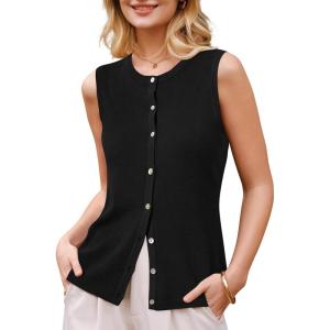 imageArachampCloz Womens Wool Blend Non See Through Button Down Business Casual Tank Tops 2026Black